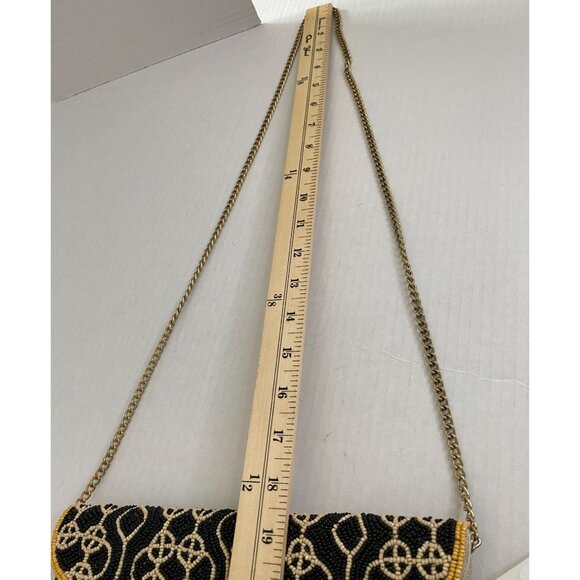 NWT Womens Black & Gold Glass Beaded Small Clutch Bag with Chain Handle Boho - Picture 7 of 9